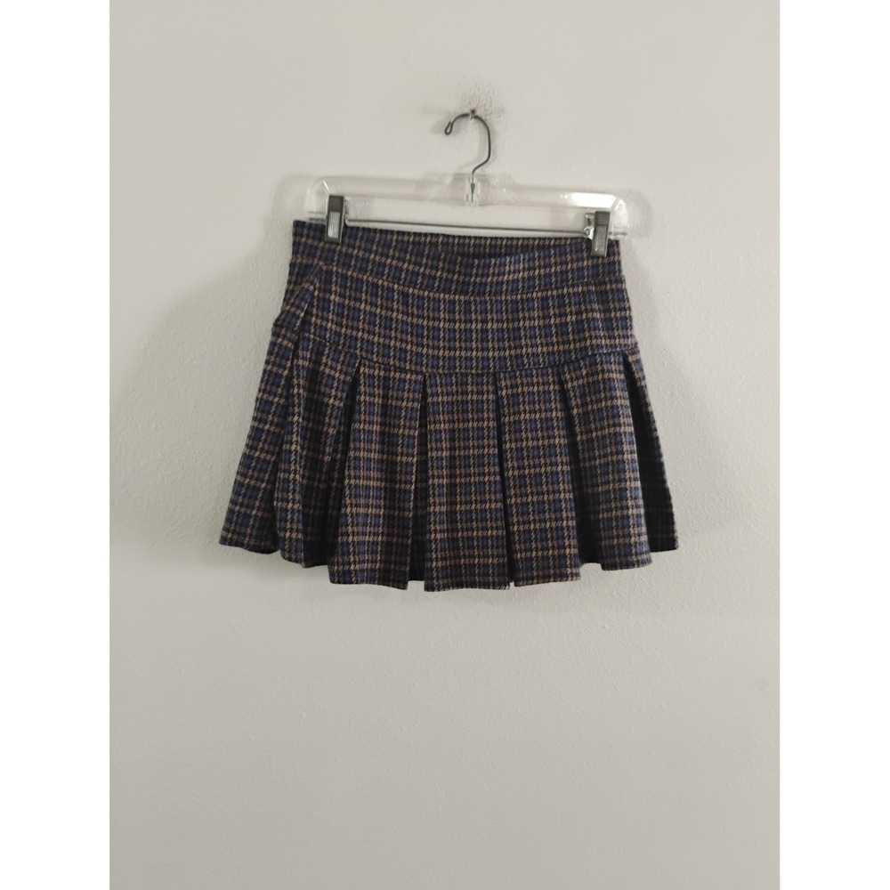 American Eagle Plaid Pleated Mini Skort Blue Brown Academic Preppy Size S